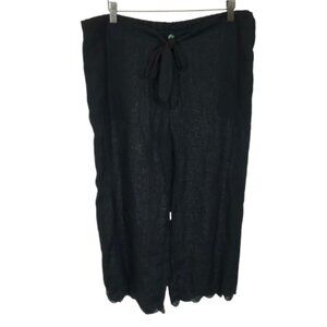NWT Nicole Farhi Womens Size 10 Black Pure Linen Scallop Hem Cropped Pants NEW